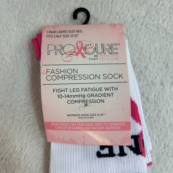 Pro Cure No One Fights Alone Fashion Compression Socks Pink White 6-10 New - Picture 3 of 4